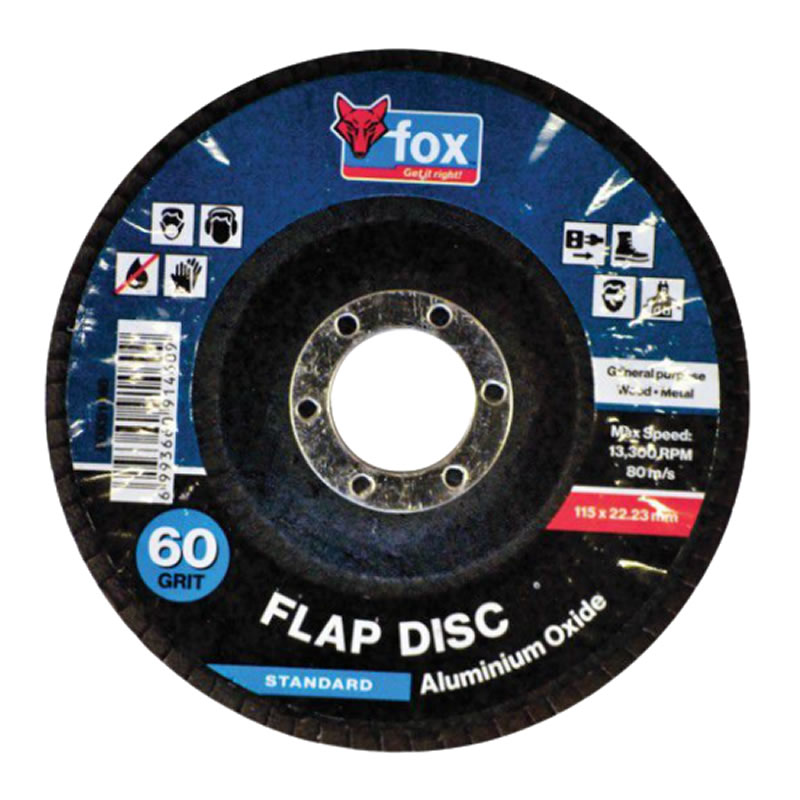 FOX ABRASIVE FLAP DISC ALUMINIUM OXIDE 115MM 60G